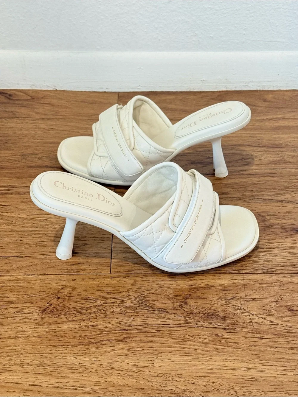 Christian Dior Paris Ivory Quilted Mule Heels EU 38.5 US 8.5